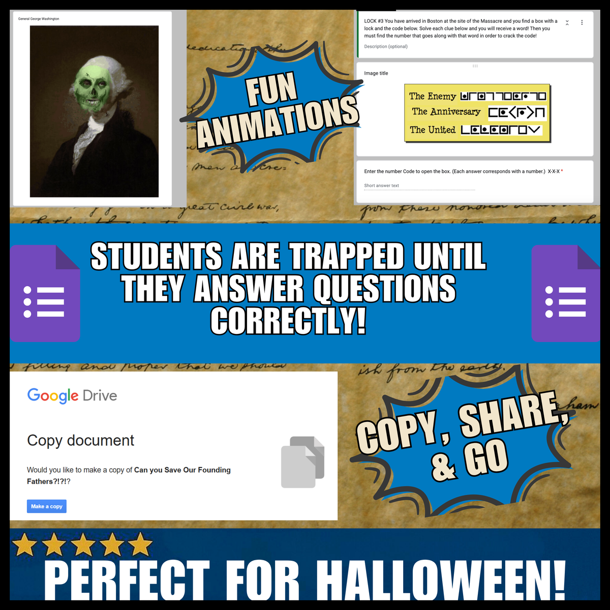Halloween American Revolution Digital Escape Room - George Washington