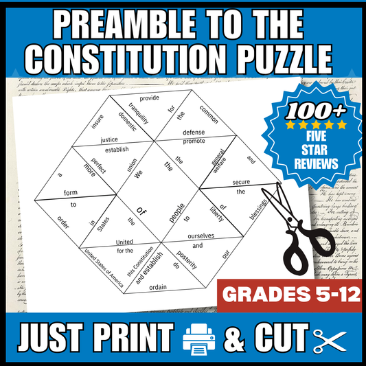 Preamble to the Constitution Puzzle Activity Game Constitution Coloring Page