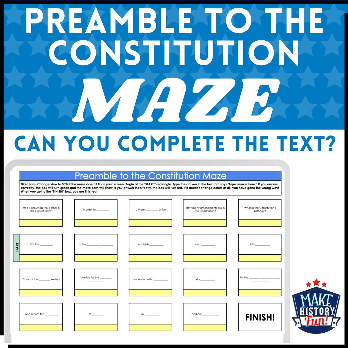 Preamble to the Constitution Maze (Google Sheets Activity)