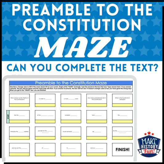 Preamble to the Constitution Maze (Google Sheets Activity)
