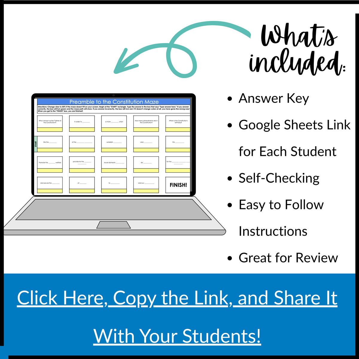 Preamble to the Constitution Maze (Google Sheets Activity)