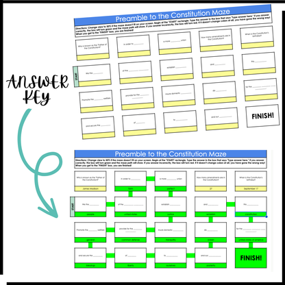 Preamble to the Constitution Maze (Google Sheets Activity)